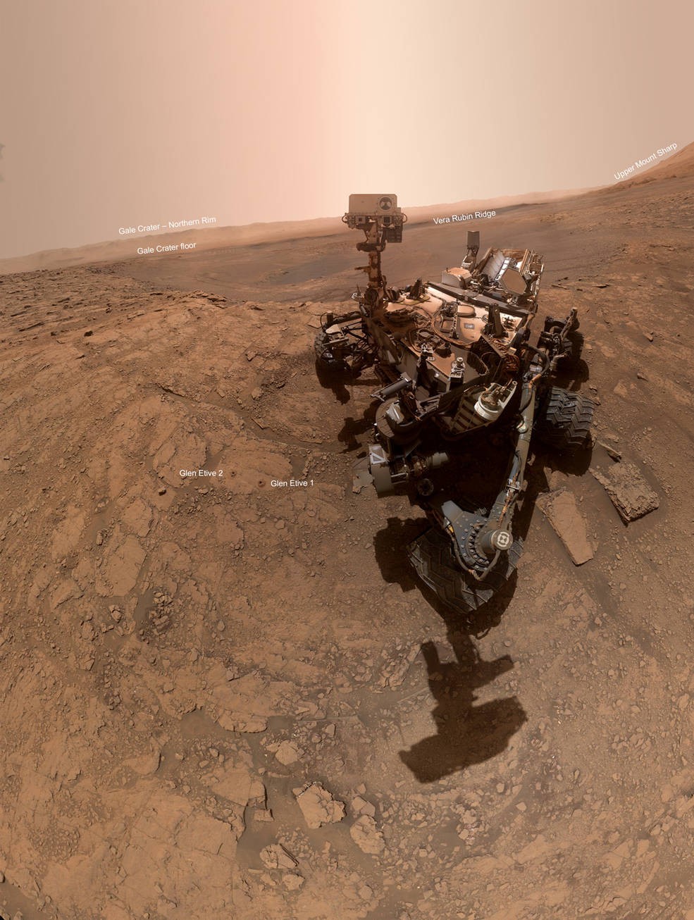 Foto foi realizada graças aos esforços de uma equipe que uniu 57 imagens diferentes feitas pelo Curiosity (Foto: NASA/JPL-Caltech/MSSS)