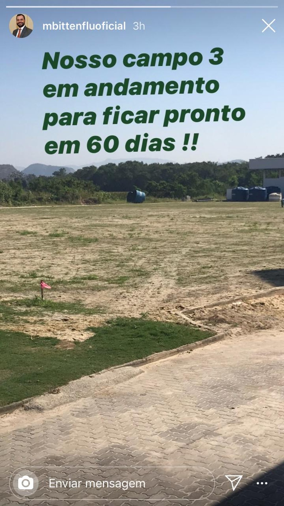 Mário Bittencourt postou foto atual da construção do campo 3 — Foto: Reprodução / Instagram