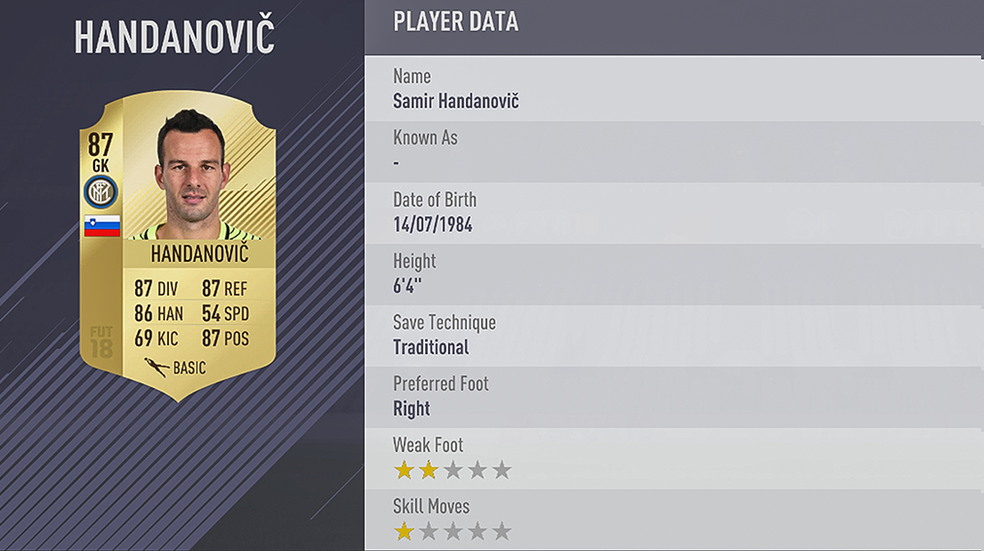 Handanovič é o sétimo melhor goleiro de FIFA 18 (Foto: Reprodução/Beatriz Benini)