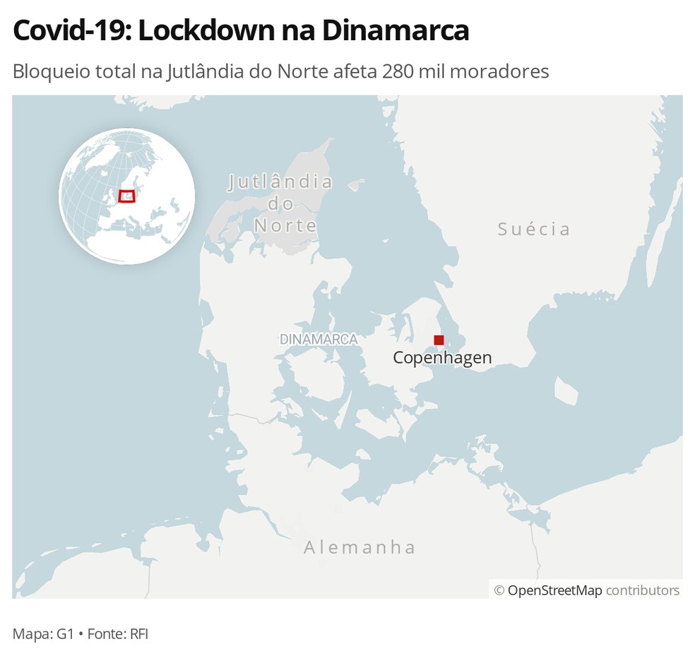 Covid-19: Lockdown na Jutlândia do Norte afeta 280 mil moradores — Foto: G1