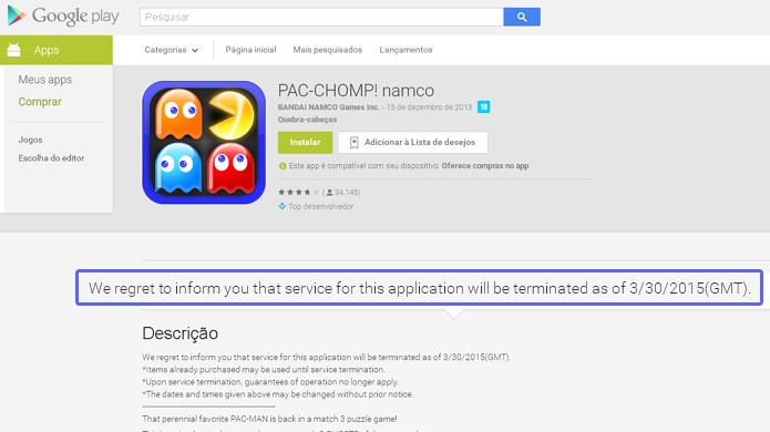 Pac-Chomp e outros games da Namco Banday ser?o removidos da App Store e Google Play (Foto: Reprodu??o/Rafael Monteiro)
