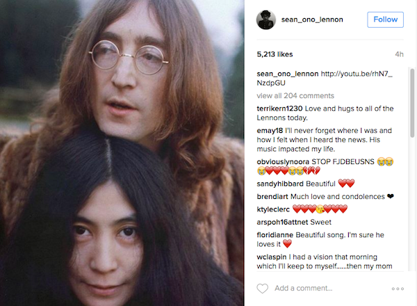 A homenagem feita por Sean Lennon, filho de John Lennon e Yoko Ono (Foto: Instagram)