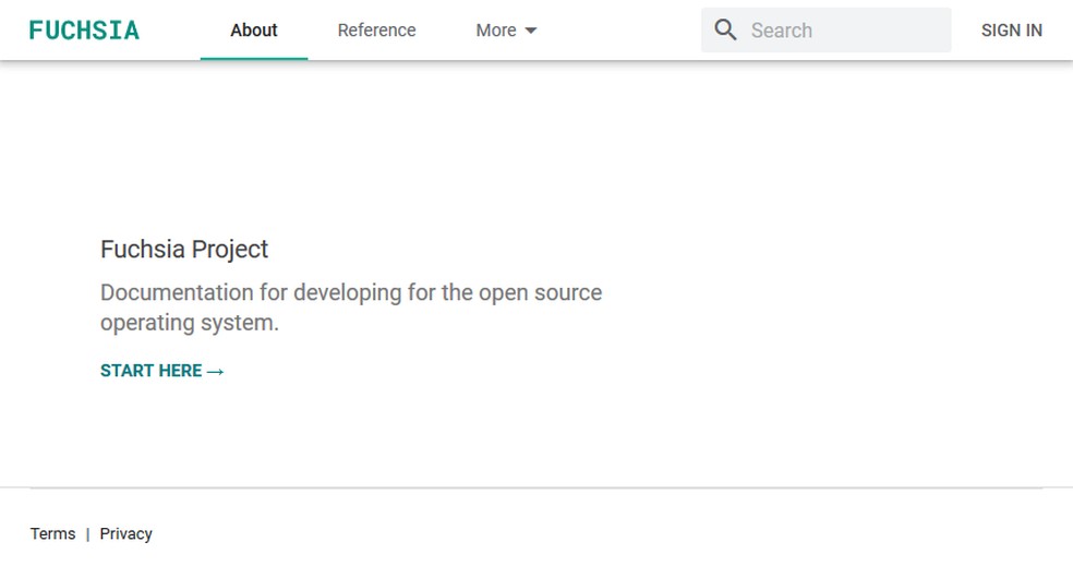 Google lançou site do Fuchsia voltado para desenvolvedores — Foto: Reprodução/Fuchsia