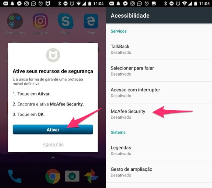 Ação para acessar as configurações para o McAfee Mobile Security no Android (Foto: Reprodução/Marvin Costa)