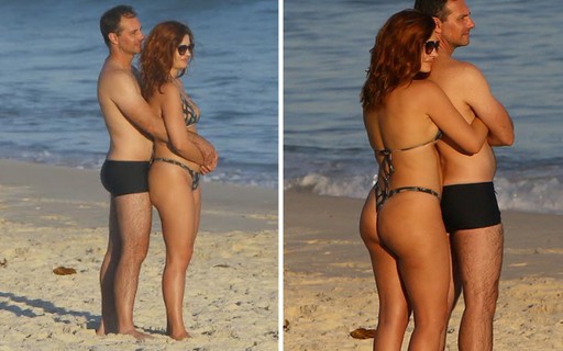 Mayana Neiva vai à praia com o marido no Rio