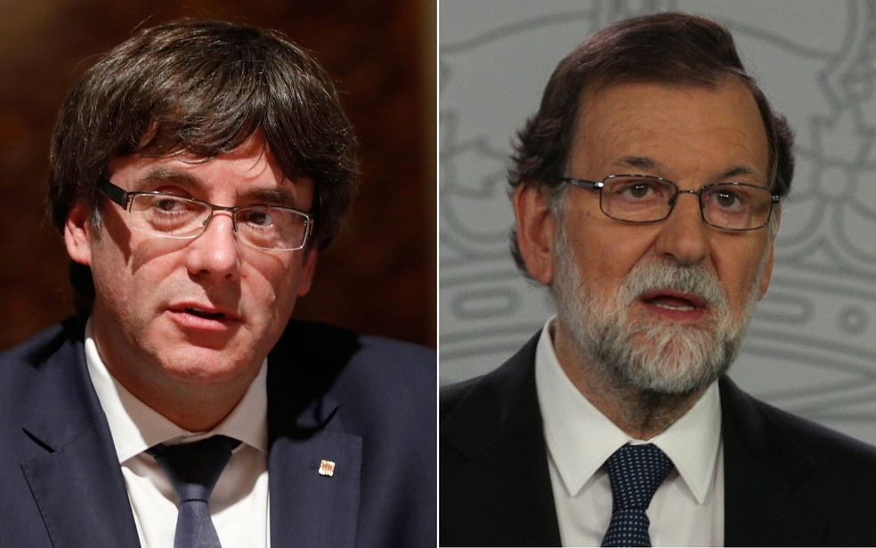 Combinação de fotos mostra Carles Puigdemont, presidente do governo da Catalunha, e Mariano Rajoy, chefe do governo da Espanha (Foto: REUTERS/ Yves Herman/ Sergio Perez)