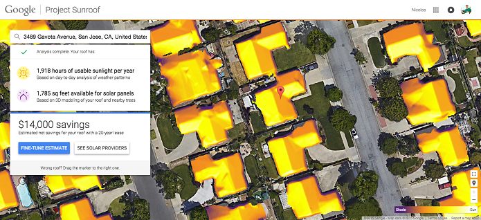 Project Sunroof pode calcular quanto de energia você vai economizar se instalar um painel solar (Foto: Divulgação/Google) 