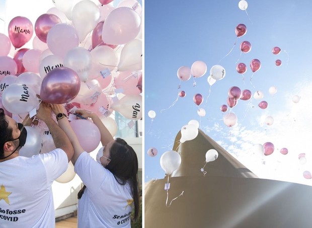 Monica e o marido soltaram balões no dia em que Manuela, que morreu de covid, completaria 2 anos de vida (Foto: Reprodução/Instagram)
