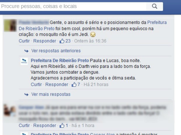 Internauta critica publicação da Prefeitura de Ribeirão Preto no Facebook (Foto: Reprodução/Facebook)
