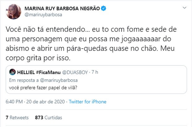 Marina Ruy Barbosa fala de vontade de interpretar vilã (Foto: Reprodução/Twitter)