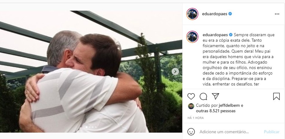 Prefeito do Rio Eduardo Paes usou as redes sociais para homenagear o pai, morto em decorrência da Covid-19 — Foto: Reprodução/Instagram