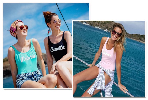As it-girls Vic Ceridono, Camila Coutinho e Helena Bordon já foram vistas com seus maiôs personalizados (Foto: Reprodução Instagram)