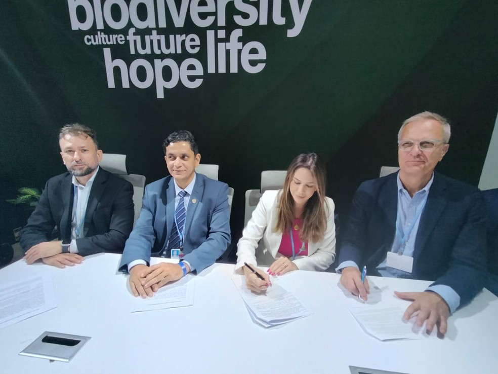 Na COP27, governo do Acre firmou cooperação internacional para criação da Unidade de Conservação — Foto: Ângela Rodrigues/IMC