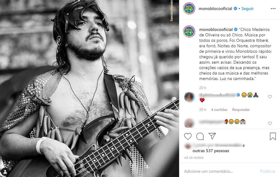 Músico Chico Oliveira morre aos 33 anos no Rio — Foto: Reprodução / rede social