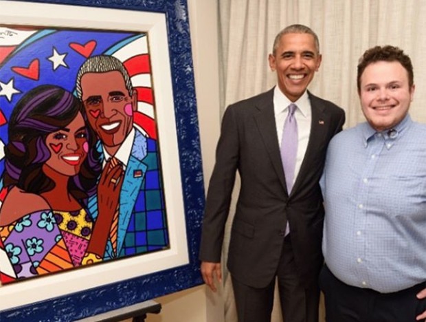 O presidente dos EUA, Barack Obama, e Brendan Britto, filho do pintor brasileiro Romero Britto (Foto: Reprodução/Instagram/brittopopart)