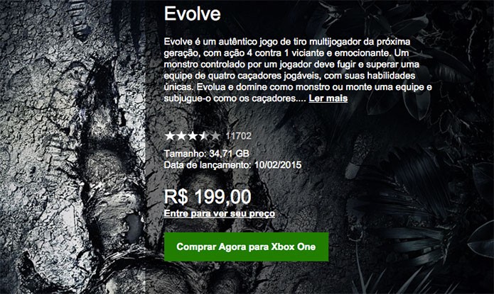 Comprando Evolve na Xbox Live (Foto: Reprodução/Felipe Vinha)