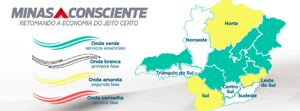 Macrorregião de Saúde Leste do Sul avança para a onda amarela do Minas Consciente — Foto: Governo de Minas/Divulgação