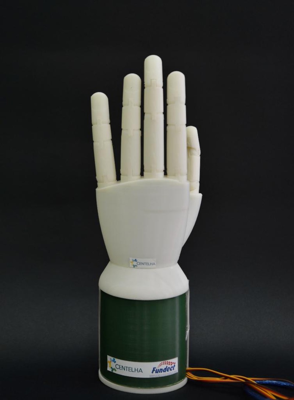 Produzida com fibra de carbono em uma impressora 3D, a prótese deve custar menos de 1% do valor de um dispositivo similar  Foto: Thiago Lopes Quevedo/Arquivo Pessoal