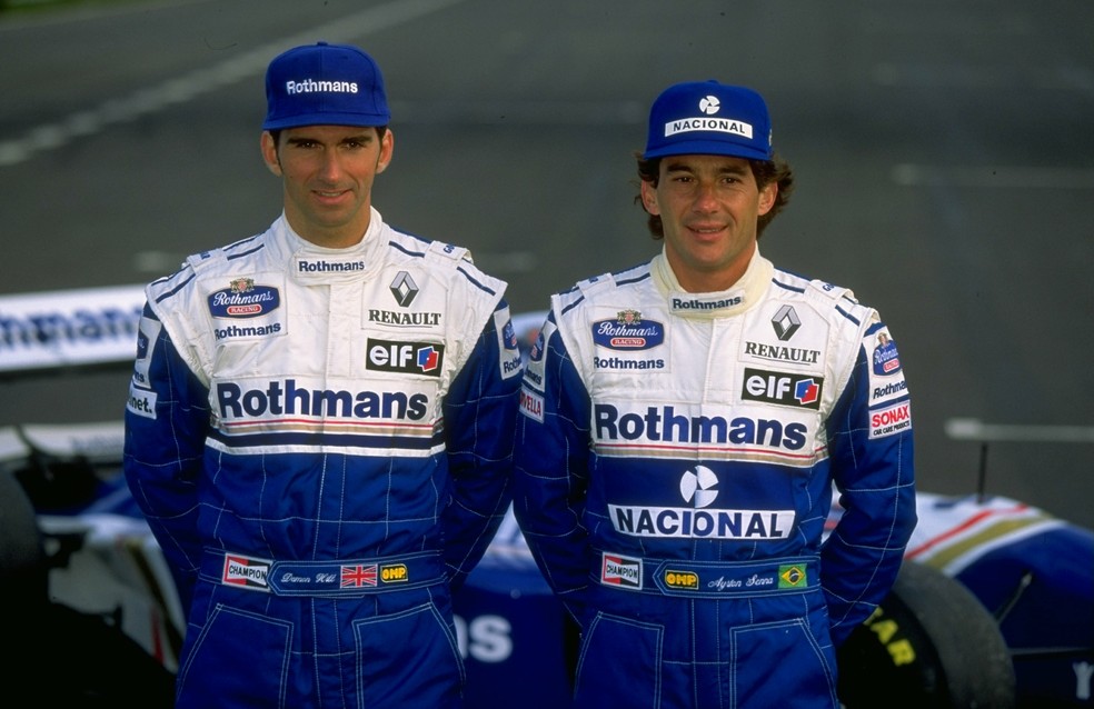 Damon Hill e Ayrton Senna, companheiros de Williams em 1994 — Foto: Getty Images