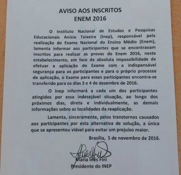 Inep confirma adiamento da prova do Enem em campus em Fortaleza (Foto: Lena Sena/G1)