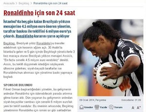 Turcos dizem que Ronaldinho aceitou proposta do Besiktas; jogador nega