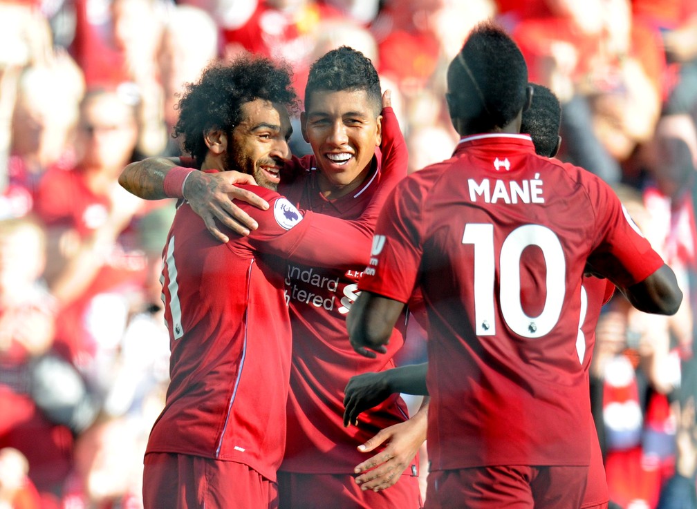 Salah, Mané e Firmino acumulam 66 gols e 29 assistências em 2019 — Foto: REUTERS