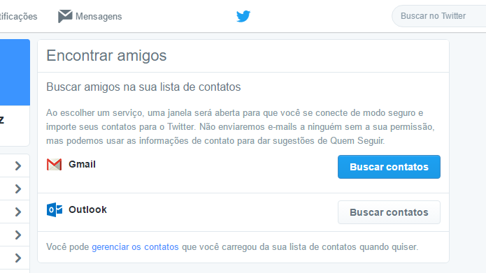 Twitter permite escolher mais de uma fonte para localizar contatos (Foto: Reprodução/Twitter)