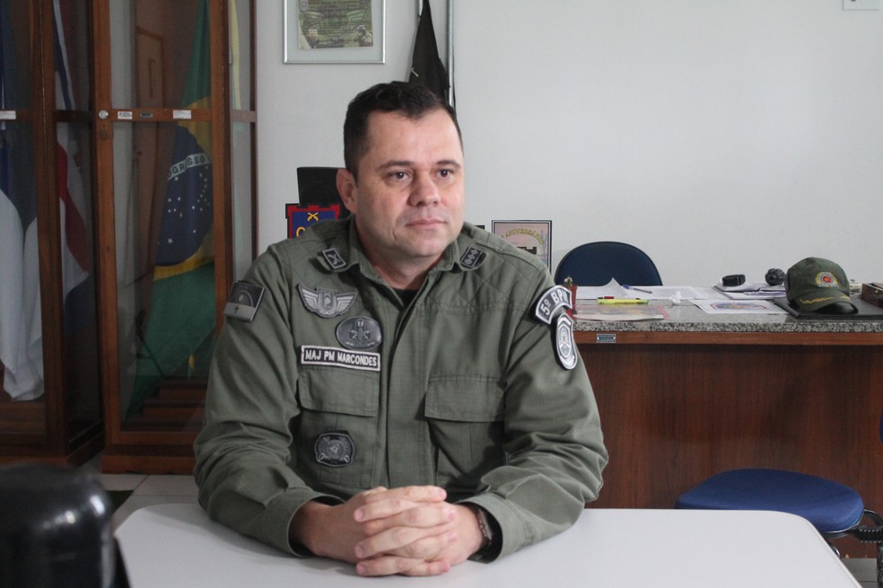 Comandante do Batalhão da Polícia Militar de Petrolina, major Marcondes Ferraz,  fala do trabalho preventivo da Polícia Militar — Foto: Juliane Peixinho/ G1