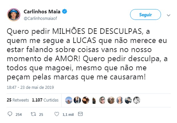 Carlinhos Maia pede desculpas por discussão (Foto: Reprodução/Twitter)