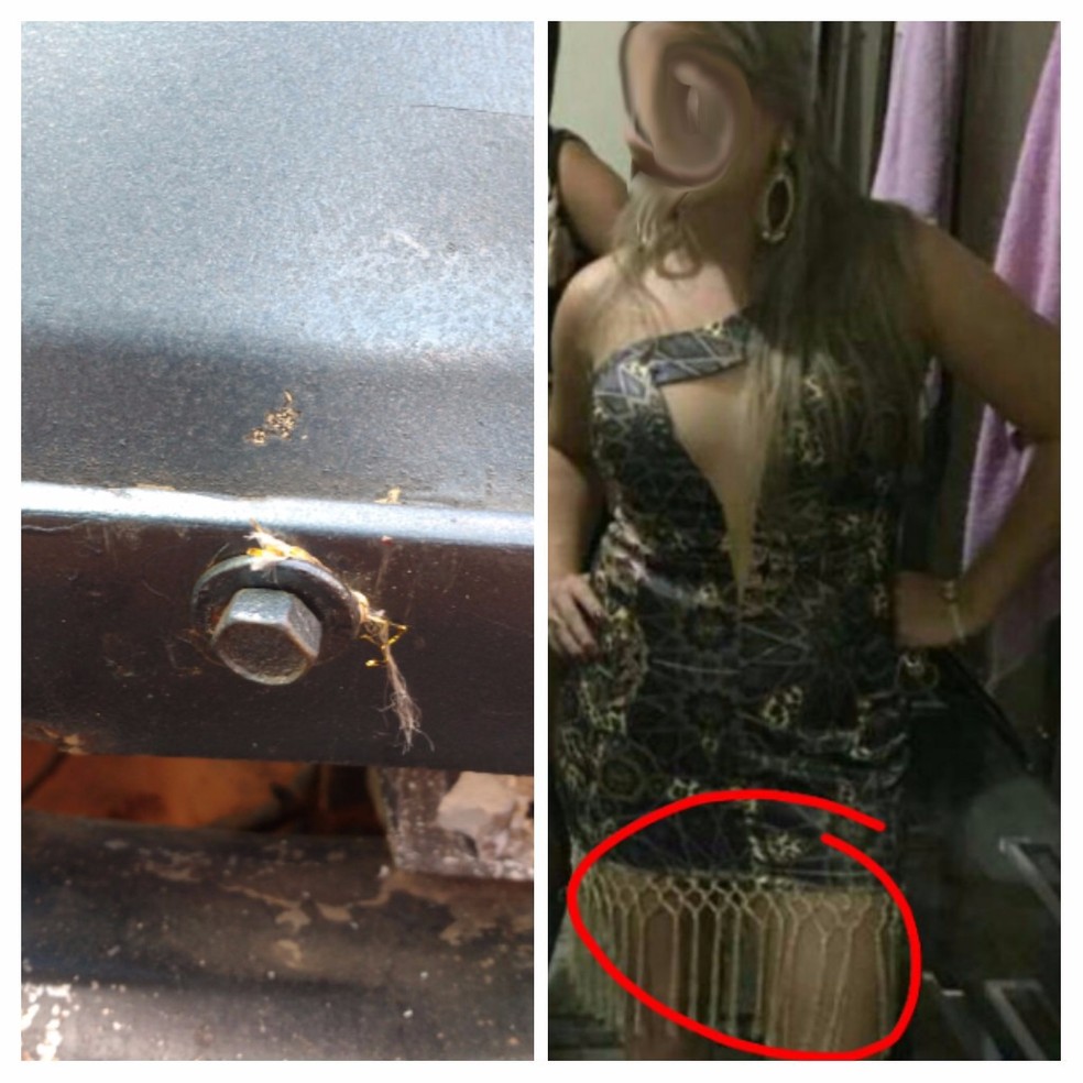 Pedaços da roupa que a professora usava no dia em que foi atropelada foram encontrados no carro do suspeito (Foto: Polícia Militar de MT/Divulgação)