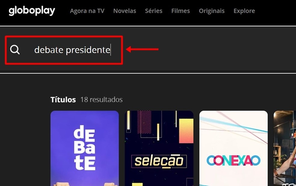 Para achar o vídeo com o debate de ontem completo é preciso digitar o termo "debate presidente" — Foto: Reprodução/Gabriela Andrade