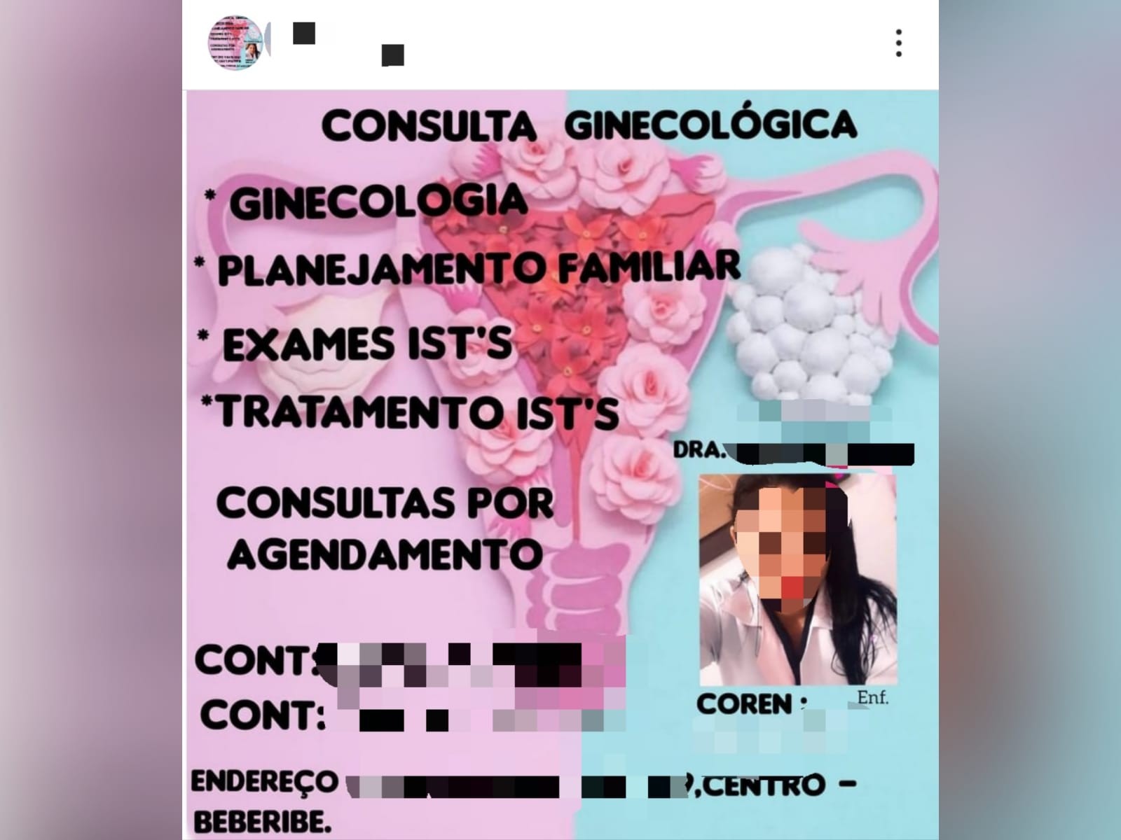 Enfermeira autuada pela polícia no Ceará se passava por ginecologista e divulgava serviços em rede social 
