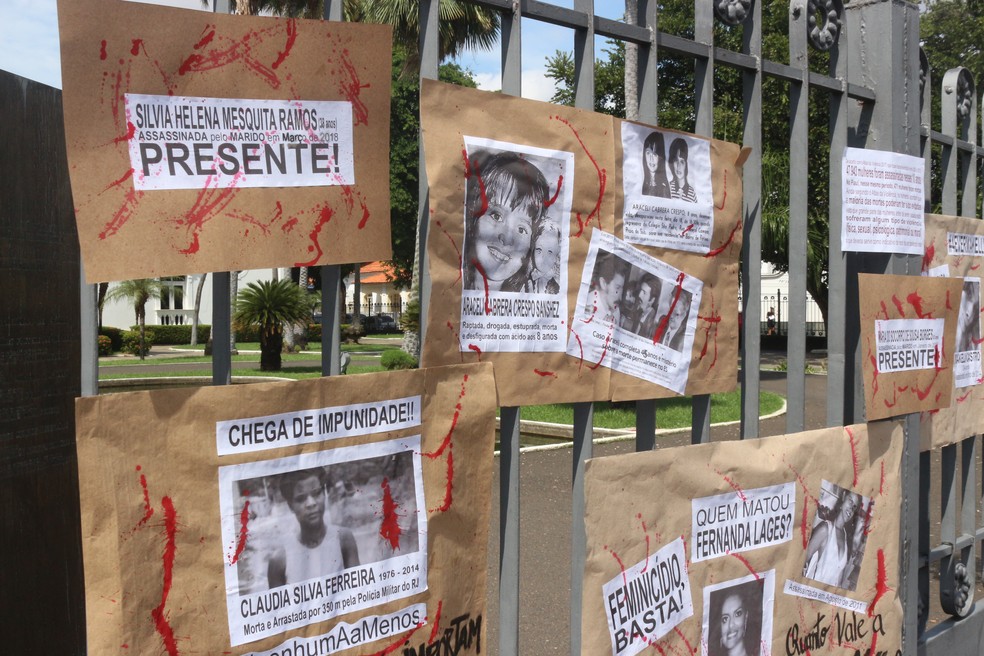 Protesto lembrou diversas vítimas de feminicídio no Piauí (Foto: Lorena Linhares/G1)