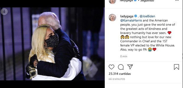 Lady Gaga celebra vitória de Joe Biden   (Foto: Reprodução/Instagram)