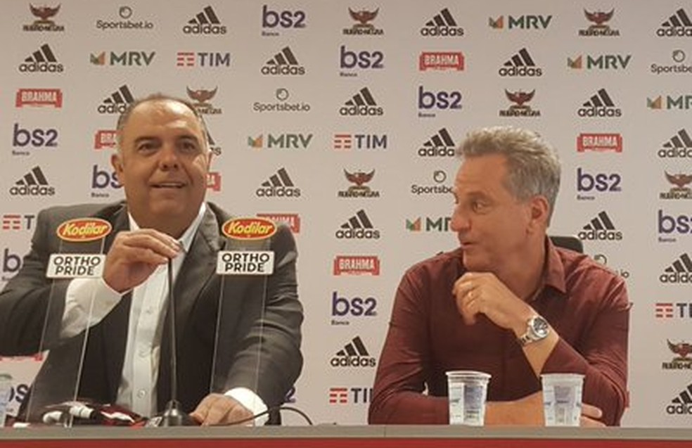 Marcos Braz e Rodolfo Landim já receberam os resultados de seus exames — Foto: Felipe Schmidt/GloboEsporte.com