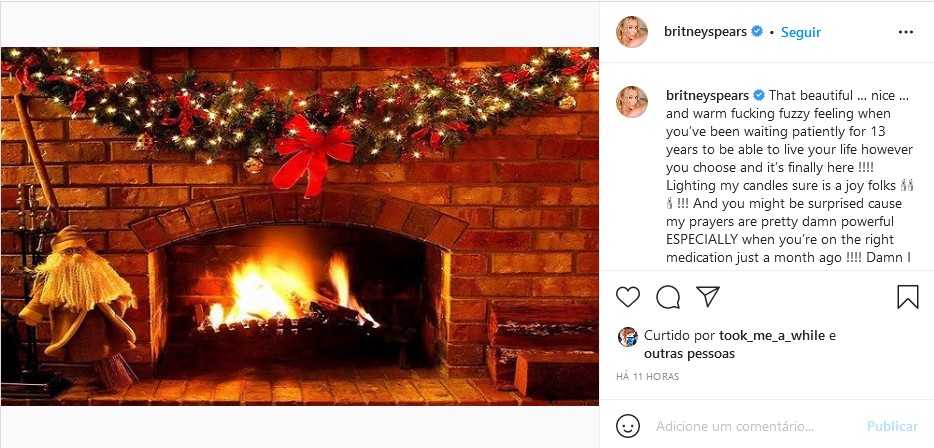 O post da cantora Britney Spears falando sobre sua nova rotina de medicamentos (Foto: Instagram)