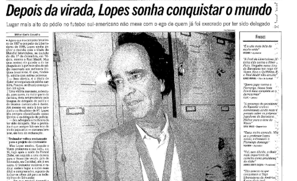Jornal O Globo após a conquista da Libertadores de 1998 pelo Vasco  — Foto: Acervo O Globo
