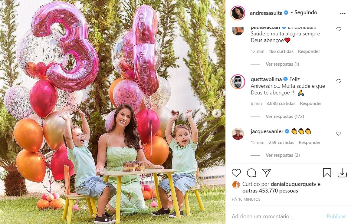 Gusttavo Lima dá parabéns a Andressa Suita (Foto: Reprodução/Instagram)