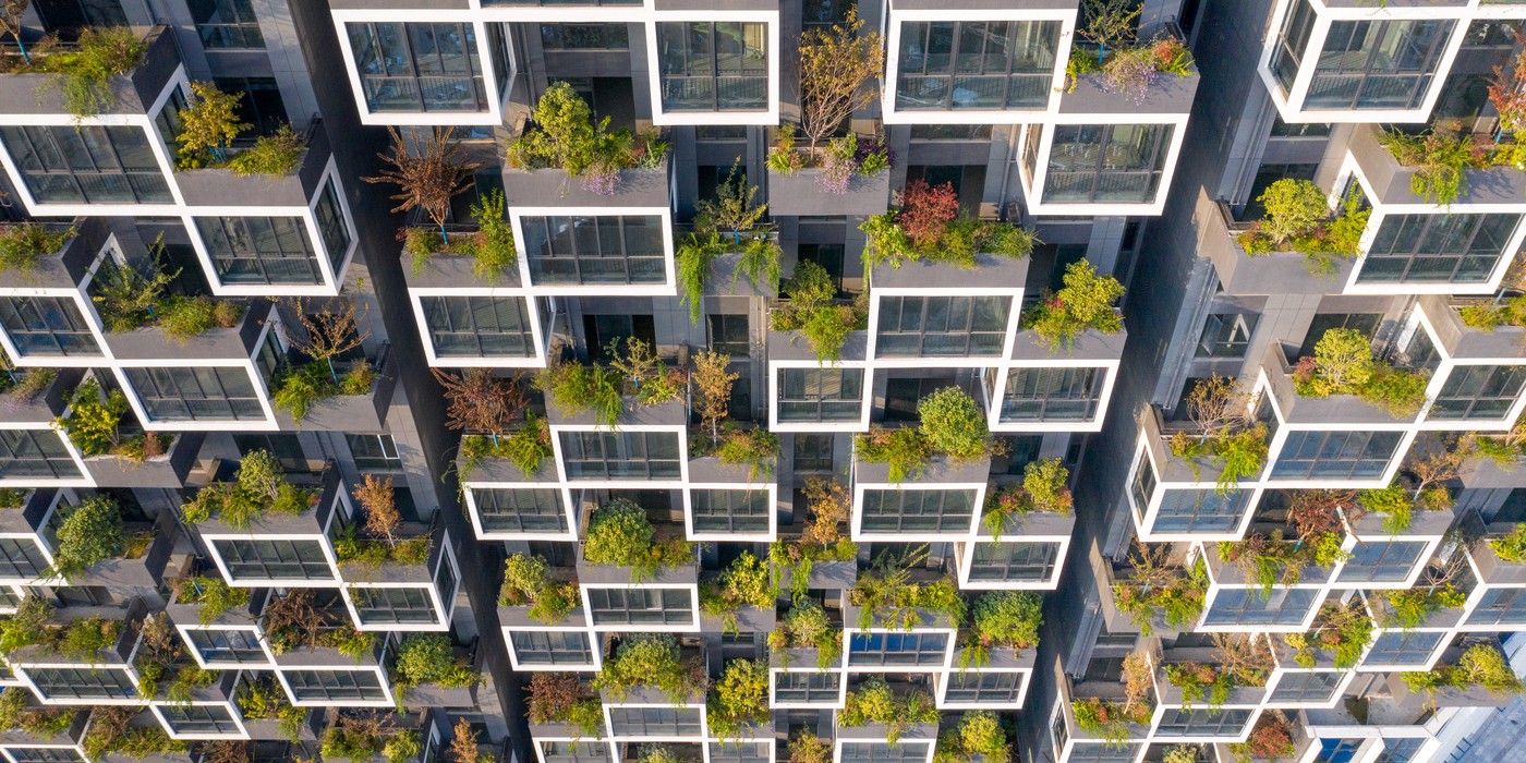 Torres residenciais com fachadas cobertas por plantas são inauguradas na China (Foto:  Raw Vision Studio)