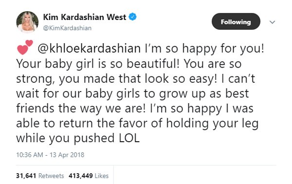 Tuíte de Kim celebrando a chegada da sobrinha (Foto: Reprodução/Twitter)