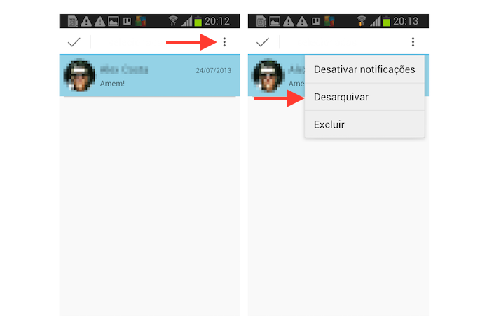 Desarquivando uma conversa no Hangouts para Android (Foto: Reprodução/Marvin Costa)