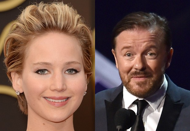 Jennifer Lawrence e Ricky Gervais (Foto: Getty Images)