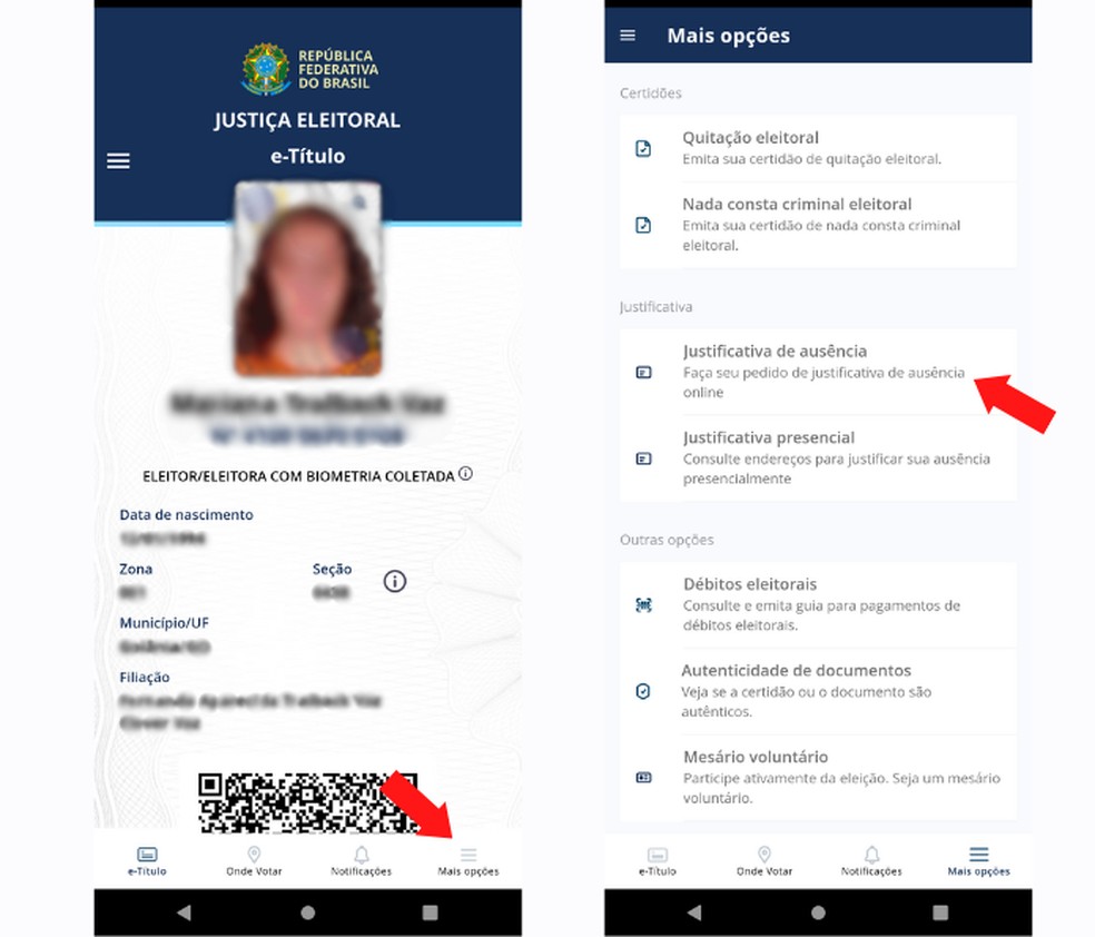 Requerimento para justificativa de ausência pode ser encontrado na aba “Mais opções” do app — Foto: Reprodução/Mariana Tralback