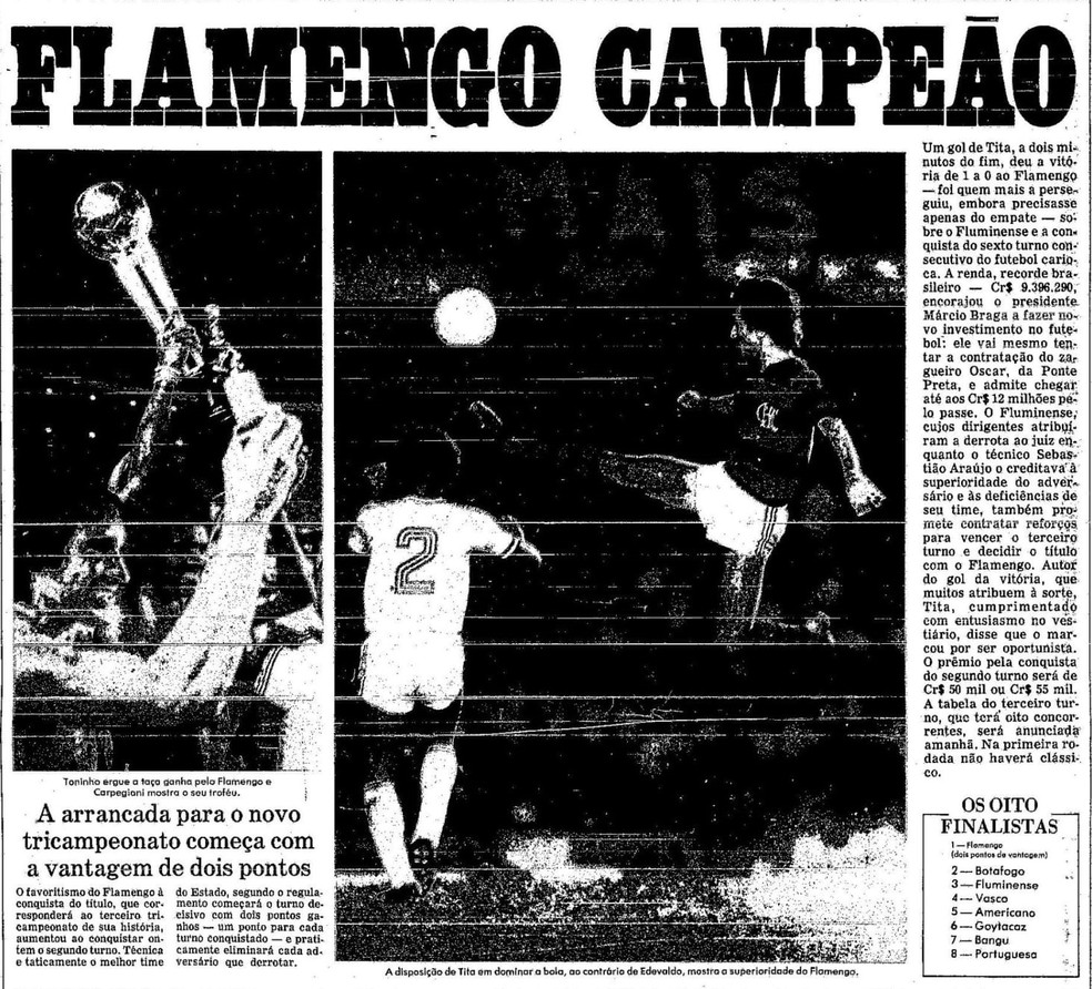 Jornal "O Globo" deu destaque  Taa Innocncio Pereira Leal em 24-09-1979  Foto: Reproduo / O Globo