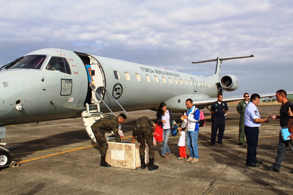 Imigrantes venezuelanos embarcam em avião com destino a São Paulo, em janeiro de 2019 — Foto: Operação Acolhida/Exército Brasileiro 