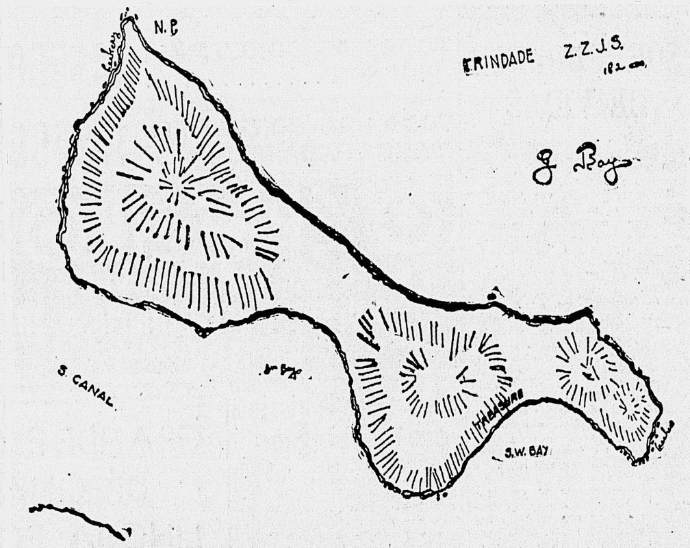 Suposto mapa do tesouro deixado pelos piratas e publicado no jornal A Noite, em 1940 — Foto: Jornal A Noite