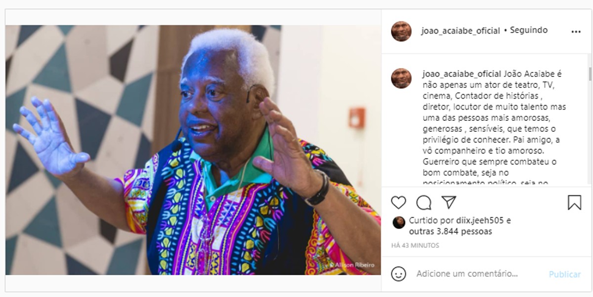 João Acaiabe está intubado com Covid-19 (Foto: Reprodução/Instagram)