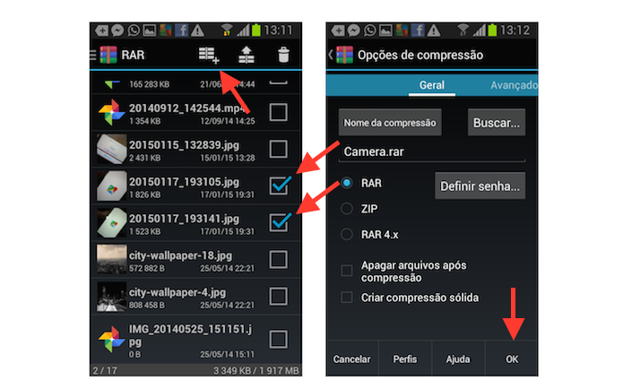 Compactando arquivos do Android com Rar para Android (Foto: Reprodu??o/Marvin Costa)