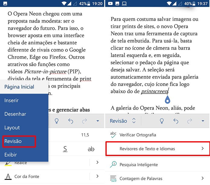 Office para Android permite que usuário troque o idioma da revisão ortográfica (Foto: Reprodução/Elson de Souza)