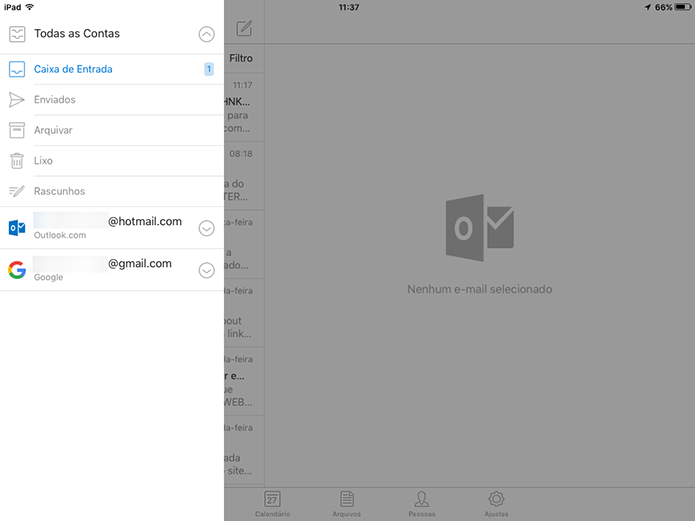 Outlook para iOS mostra contas conectadas no menu sanduíche (Foto: Reprodução/Elson de Souza)